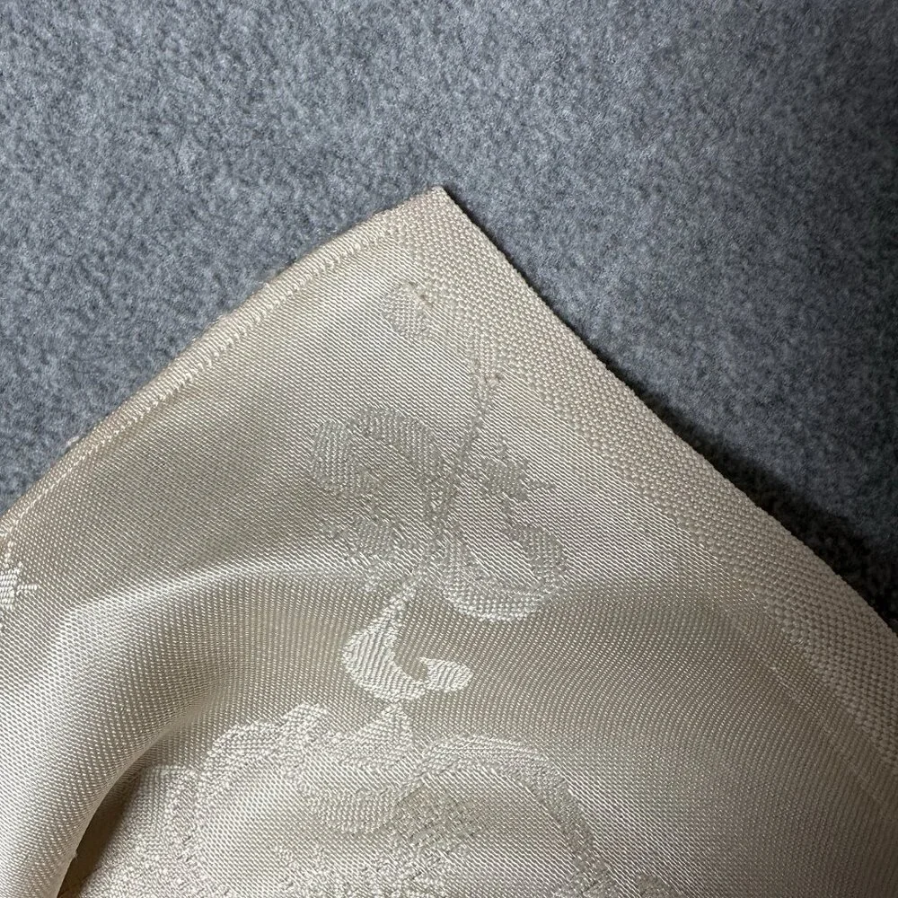 Vintage Cream Satin Damask Tablecloth 70 x 54 Floral Star Pattern